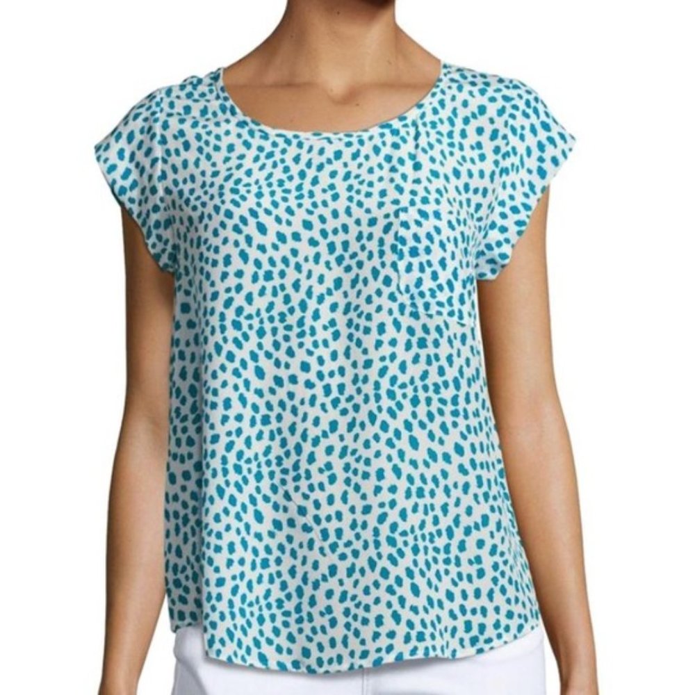 Joie 100% Silk Blue Spotted Short Sleeve Top Size M